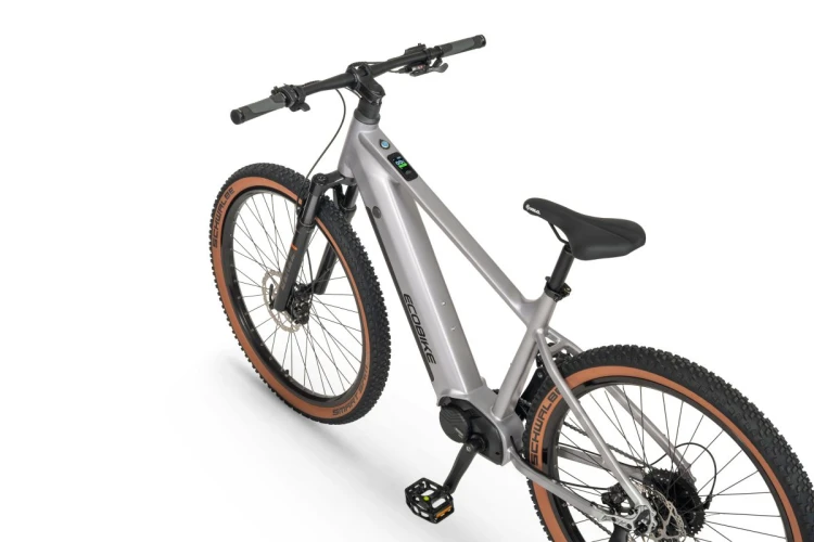 Rower elektryczny ECOBIKE SX300 silver - perspektywa z góry od strony siodełka i ramy