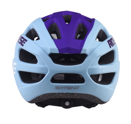 Kask EXTEND Rose blue - night violet M/L (niebieski) - ujęcie 3/4 z przodu z daszkiem ochronnym i paskami