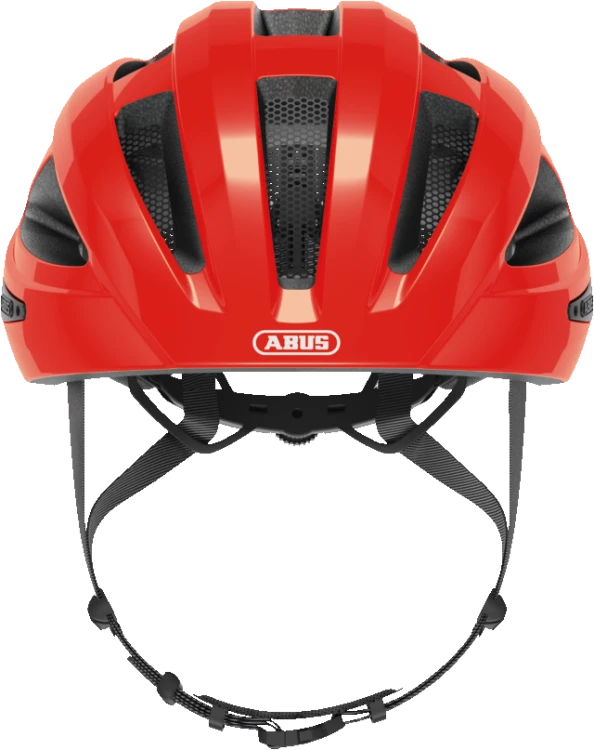 Kask Abus Macator shrimp orange (pomarańczowy) - widok profilowy z boku kasku rowerowego