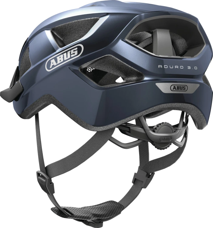Kask Abus Aduro 3.0 midnight blue (ciemnoniebieski) - widok od tyłu z systemem regulacji obwodu i elementem odblaskowym