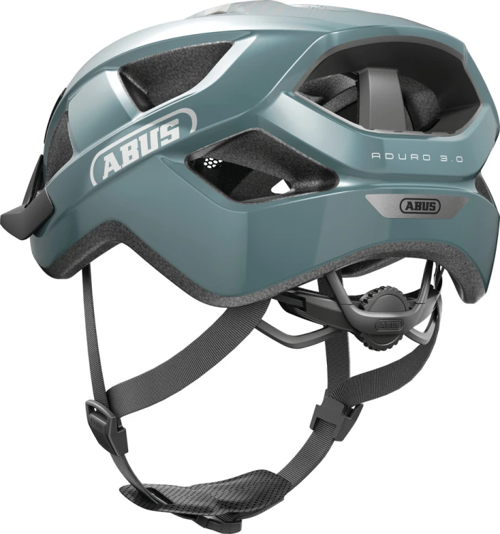 Kask Abus Aduro 3.0 glacier blue (niebieski) - widok od tyłu z systemem regulacji obwodu i elementem odblaskowym