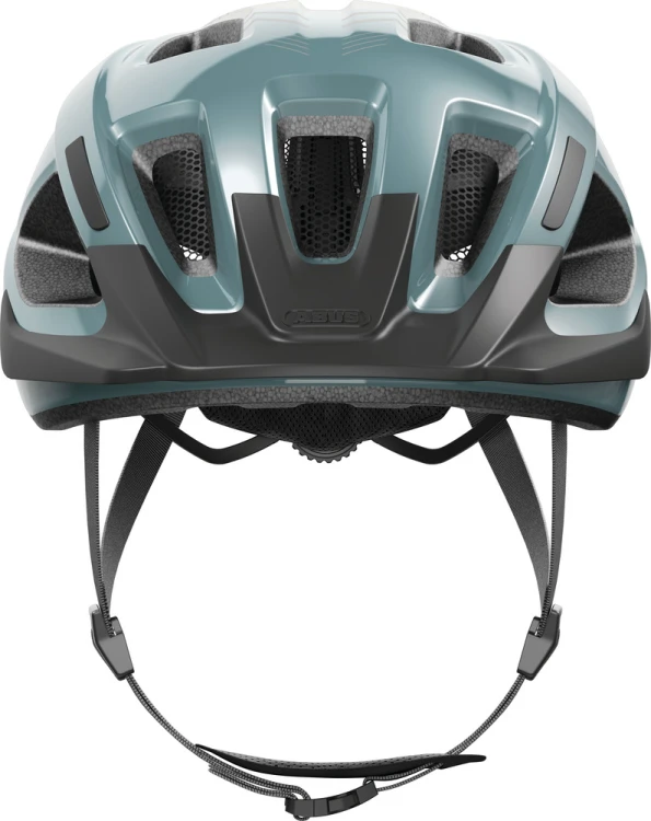 Kask Abus Aduro 3.0 glacier blue (niebieski) - widok frontalny z kanałami powietrznymi i siatką przeciw owadom