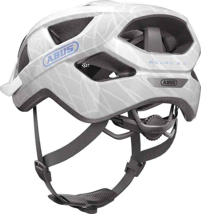 Kask Abus Aduro 3.0 white art (biały) - widok od tyłu z systemem regulacji obwodu i elementem odblaskowym