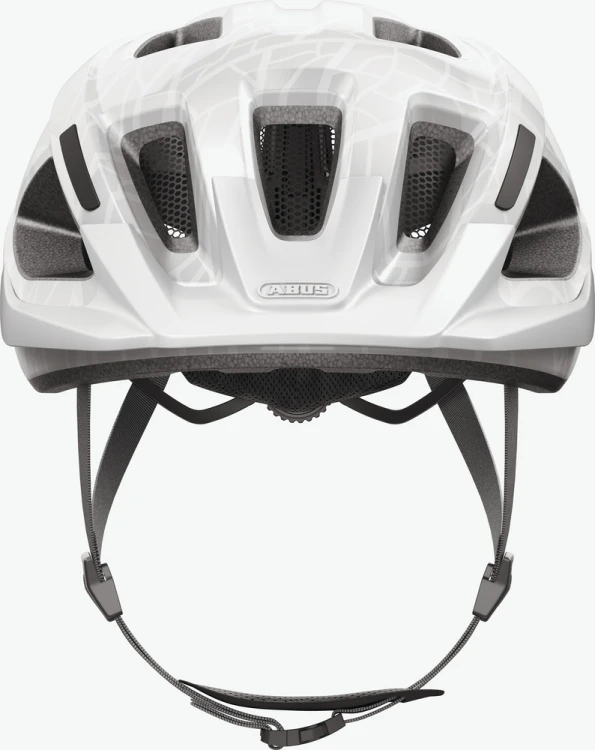 Kask Abus Aduro 3.0 white art (biały) - widok frontalny z kanałami powietrznymi i siatką przeciw owadom