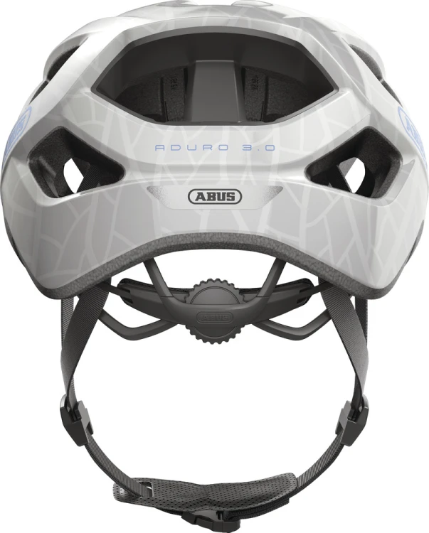 Kask Abus Aduro 3.0 white art (biały) - widok bezpośrednio od tyłu z wylotami powietrza i pokrętłem
