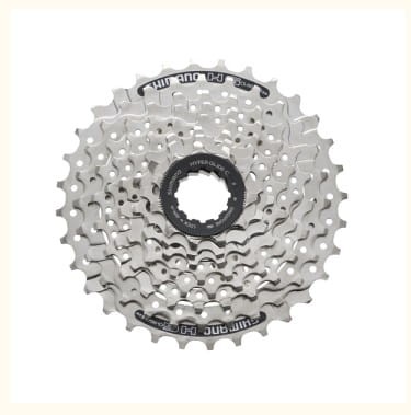 8-rzędowa srebrna kaseta Shimano CS-HG41 o szerokim zakresie 11-34T chromowana