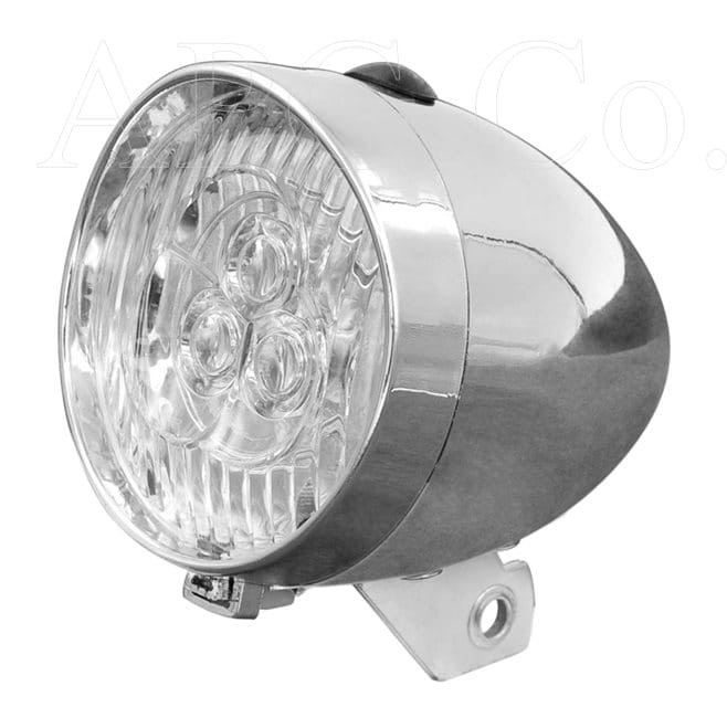 Srebrna przednia lampka rowerowa JY-592A wyposażona w 3 jasne diody LED.