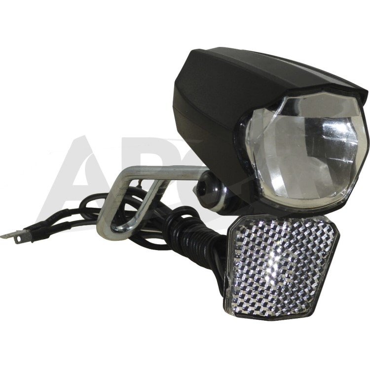 Lampka przednia JY-7060 pod dynamo, z odblaskiem i czujnikiem zmierzchu, jasność 30 LUX.