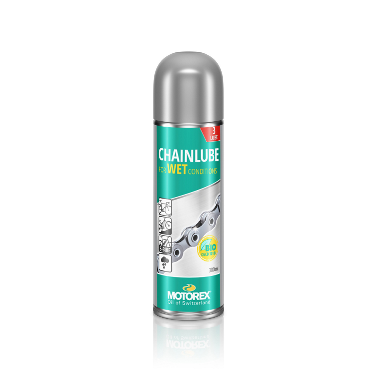 Smar do łańcucha Motorex Wet Protect 300ml w aerozolu do stosowania w mokrych i błotnistych warunkach.