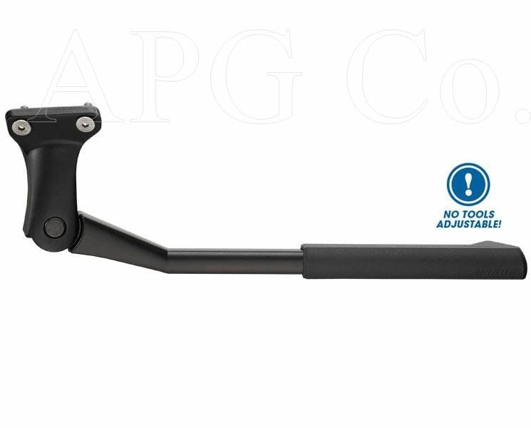 Czarna aluminiowa nóżka rowerowa URSUS Mooi R90 z montażem na dwa otwory o rozstawie 40mm.