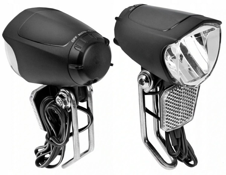 Mocna lampka przednia JY-7070 pod dynamo, moc 70 LUX, z czujnikiem zmierzchu i podtrzymaniem.