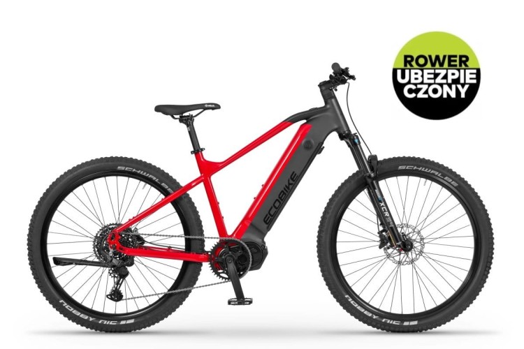 Rower elektryczny górski Ecobike RX500 czarno-czerwony