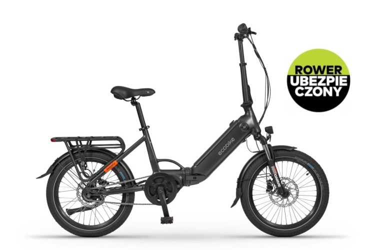 Czarny składany rower elektryczny Ecobike Rhino Cruise z niską ramą