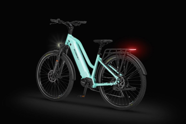Rower elektryczny Ecobike LX500 miętowy oświetlenie tył