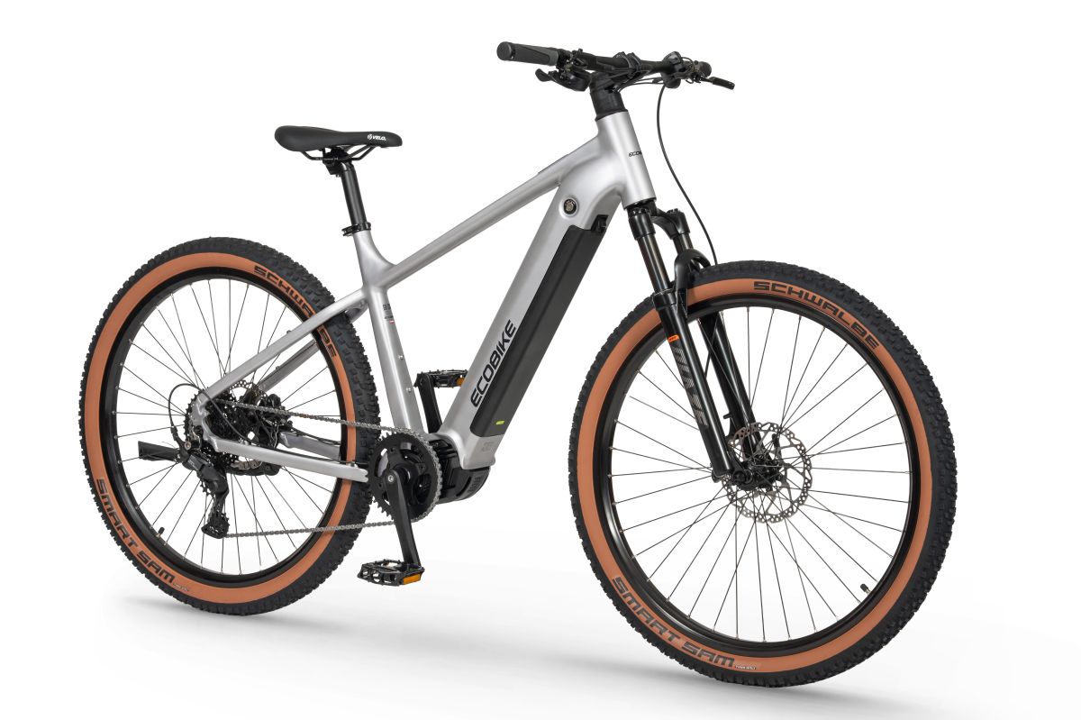 Rower elektryczny górski Ecobike SX300 Silver na kołach 29 cali z centralnym silnikiem Bafang M410HD