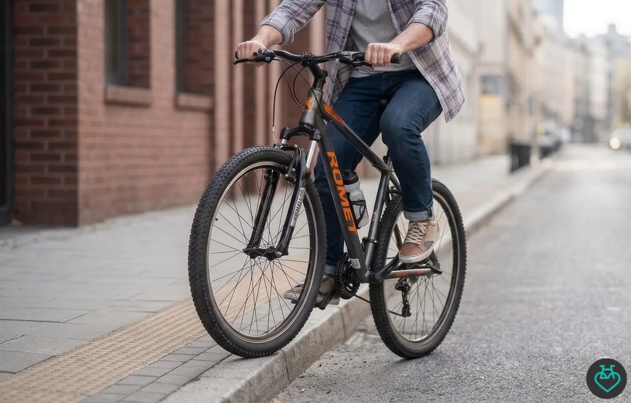 Rower górski MTB pokonujący krawężnik